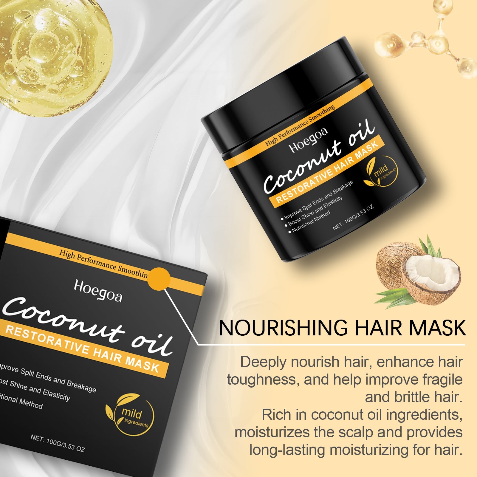 Coconut Oil Hair Mask Repair Dry Hair, Smooth And Glossy Hair Care Coconut Oil Hair Mask - Korvel