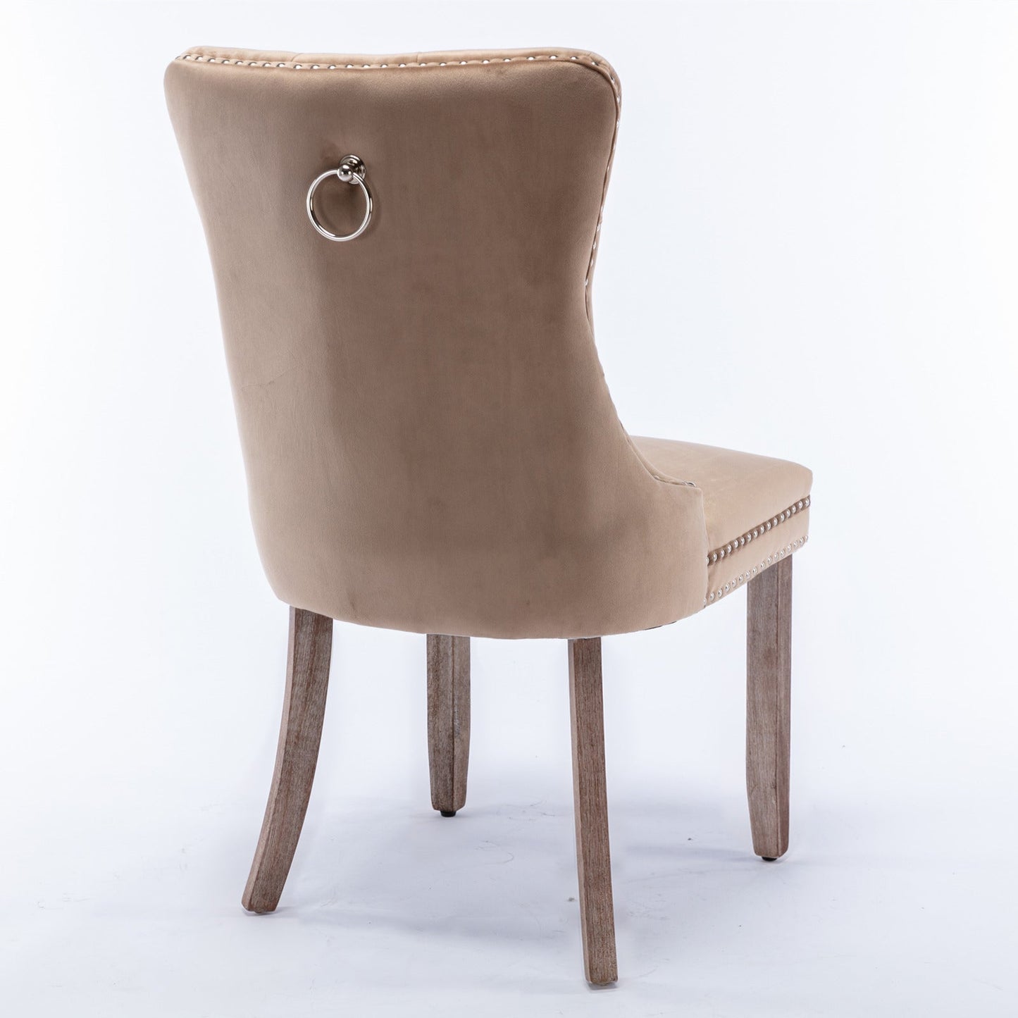 High-end Tufted Solid Wood Contemporary Velvet Upholstered Dining Chair with Wood Legs Nailhead Trim 2-Pcs Set Khaki - Korvel