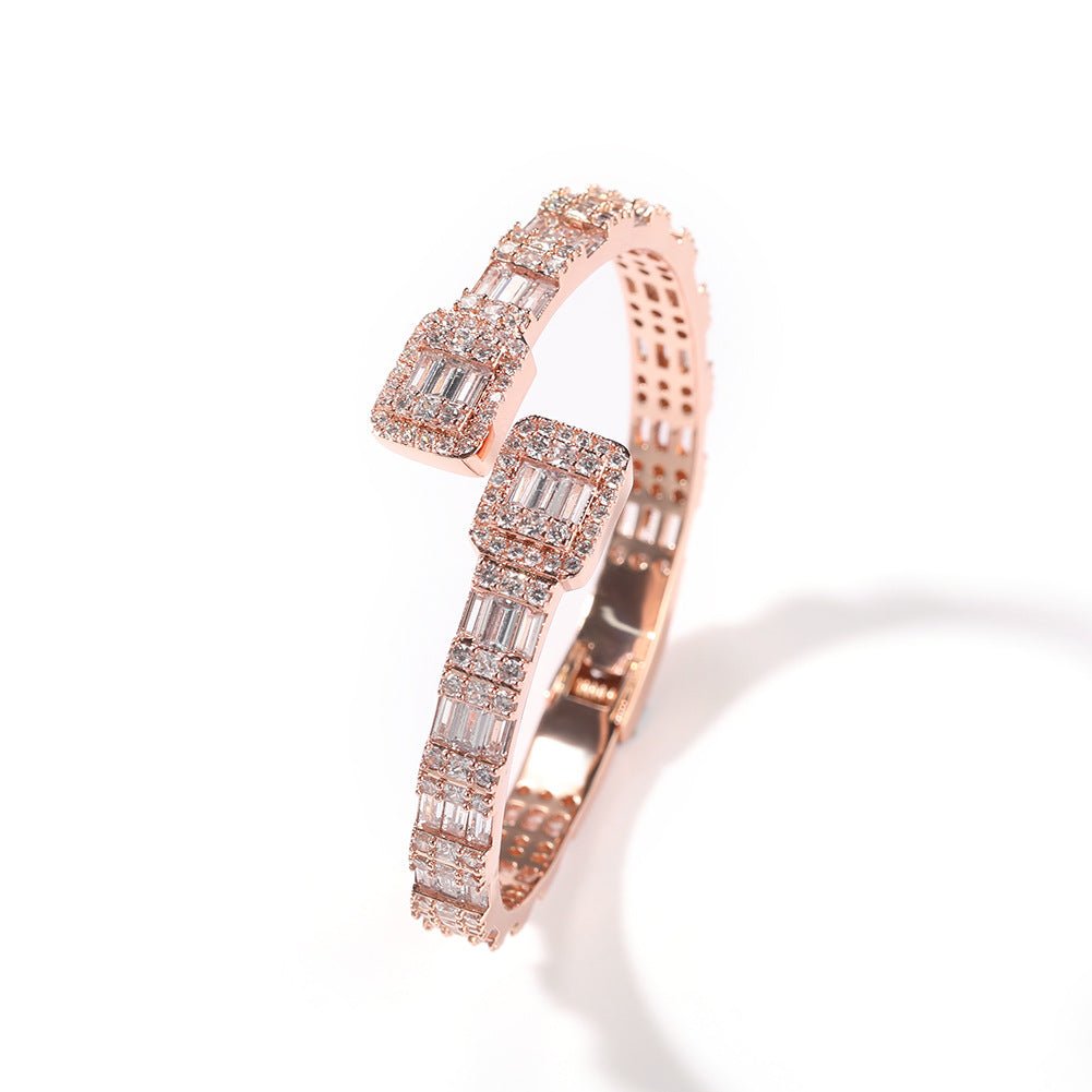 Fashionable Opening Bracelet Ins Style Diamond Set Interwoven Two Color Bracelet Personalized Hip Hop Men's Handpiece - Korvel