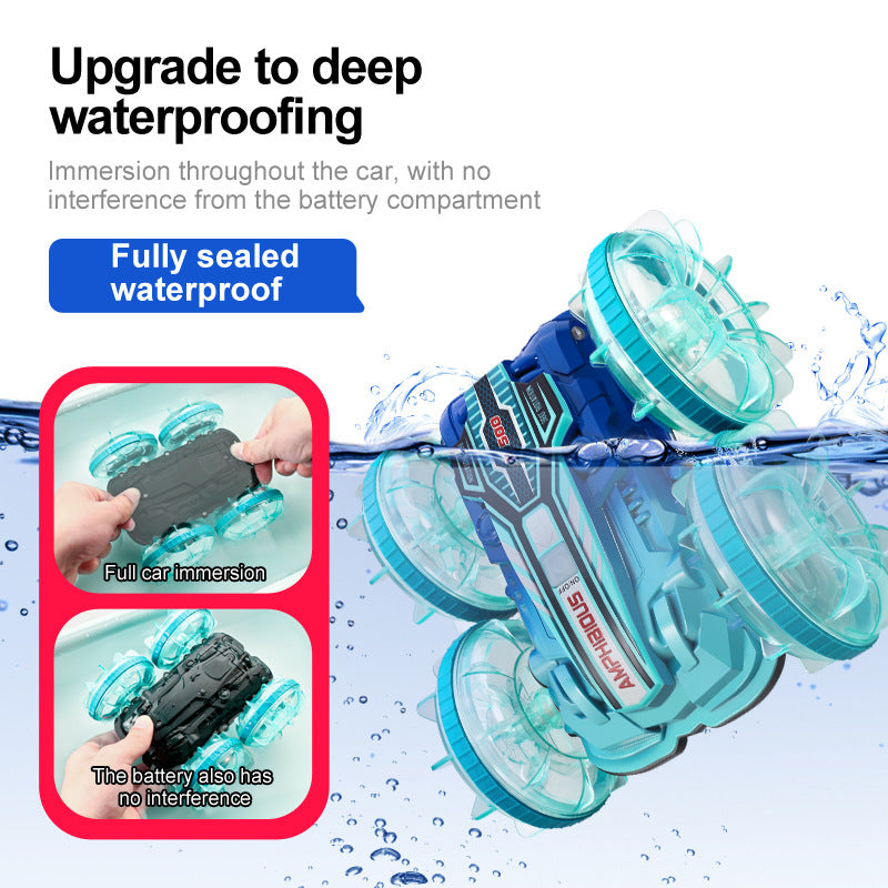 Colorful light wheel double-sided stunt amphibious remote control car watch dual control four-wheel drive power - Korvel