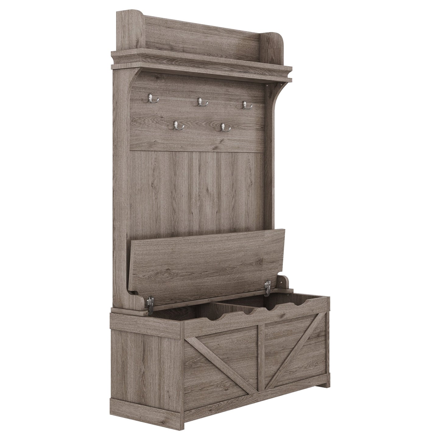Hall tree with storage desk, entrance desk with drawers and 5 hooks, display rack,Oak - Korvel