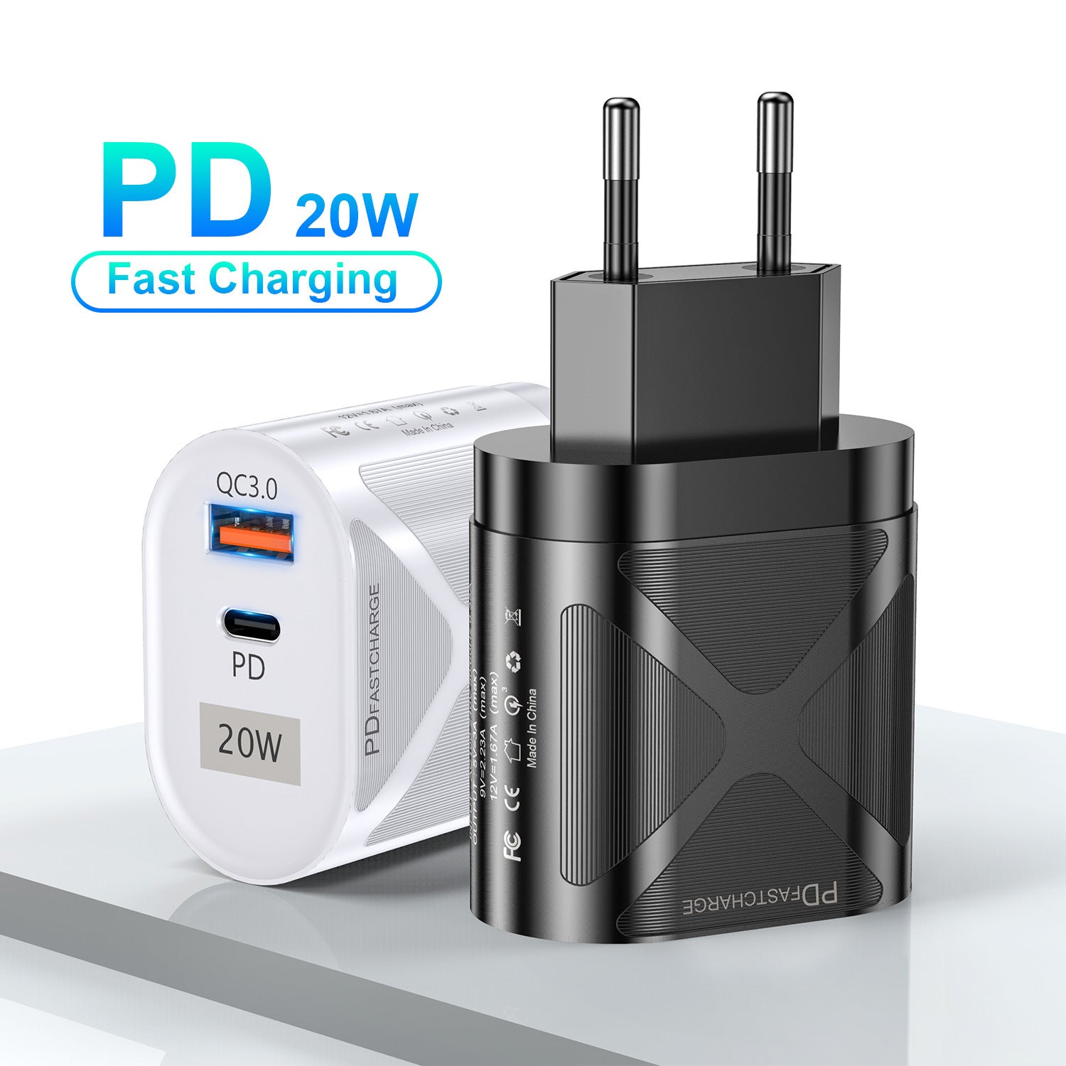 LED luminous PD20W+QC3.0 4A mobile phone charger fast charging dual port fast charging head - Korvel