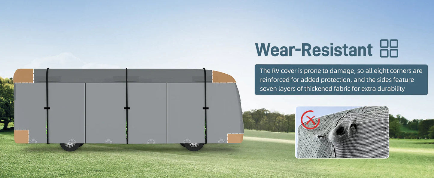 Umbrauto Class A RV Cover Upgraded Heavy Duty 7 Layers Top Windproof Breathable Class A Motorhome Camper Cover,Grey - Korvel