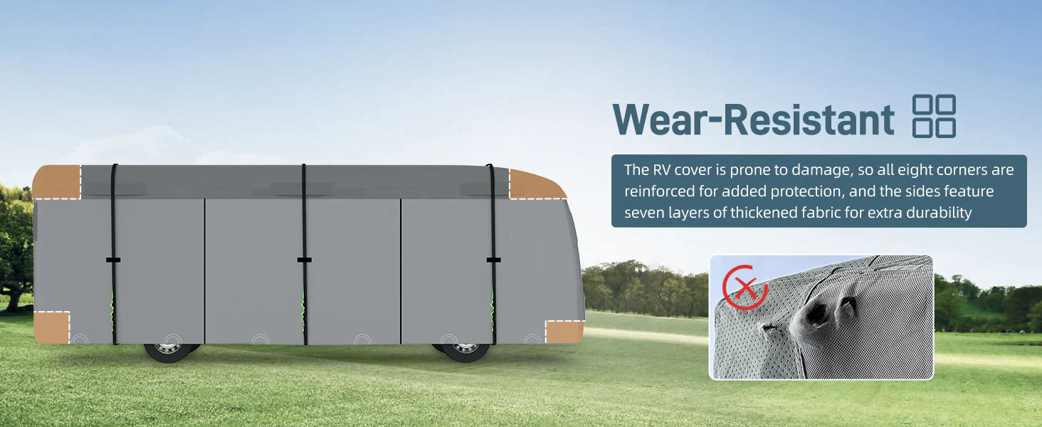 Umbrauto Class A RV Cover Upgraded Heavy Duty 7 Layers Top Windproof Breathable Class A Motorhome Camper Cover,Grey - Korvel