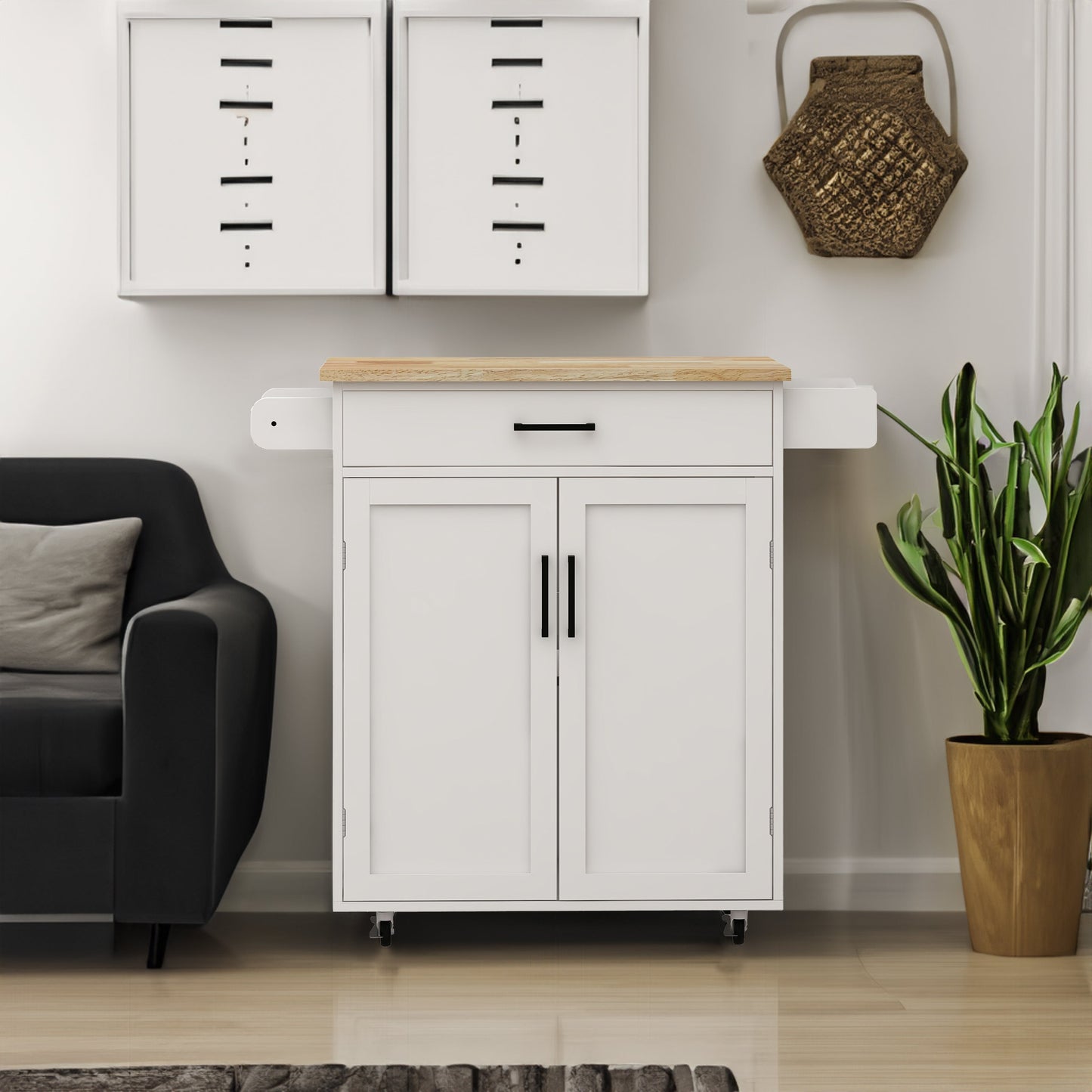 Kitchen island rolling trolley cart with 1 drawer & 2 doors with storage racks & Adjustable Shelves & towel rack - Korvel