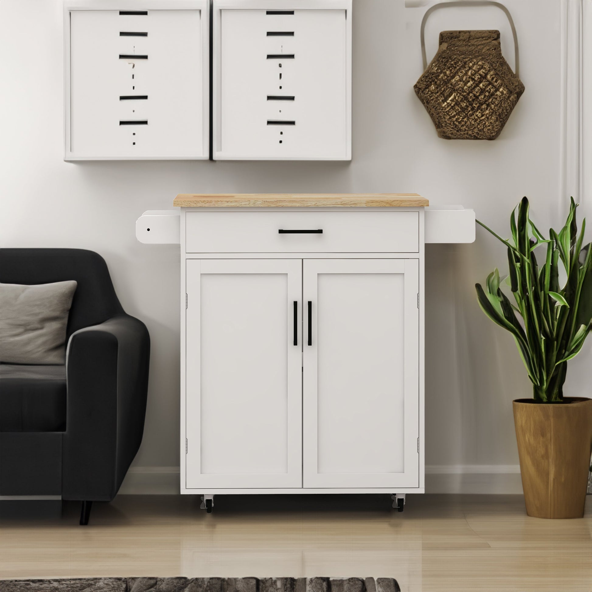 Kitchen island rolling trolley cart with 1 drawer & 2 doors with storage racks & Adjustable Shelves & towel rack - Korvel