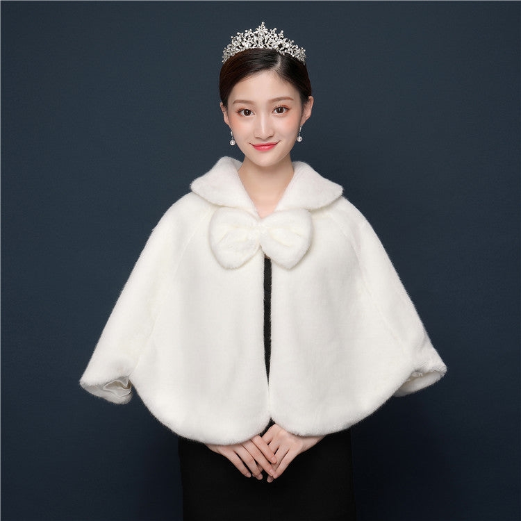 Bride's wedding dress fur shawl women's warm white cloak cheongsam jacket red cloak - Korvel