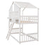Twin over Twin House Bunk Bed with Roof , Window, Window Box, Door , with Safety Guardrails and Ladder,White - Korvel
