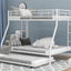 Twin over Full Bunk Bed with Trundle and Steel Frame - White