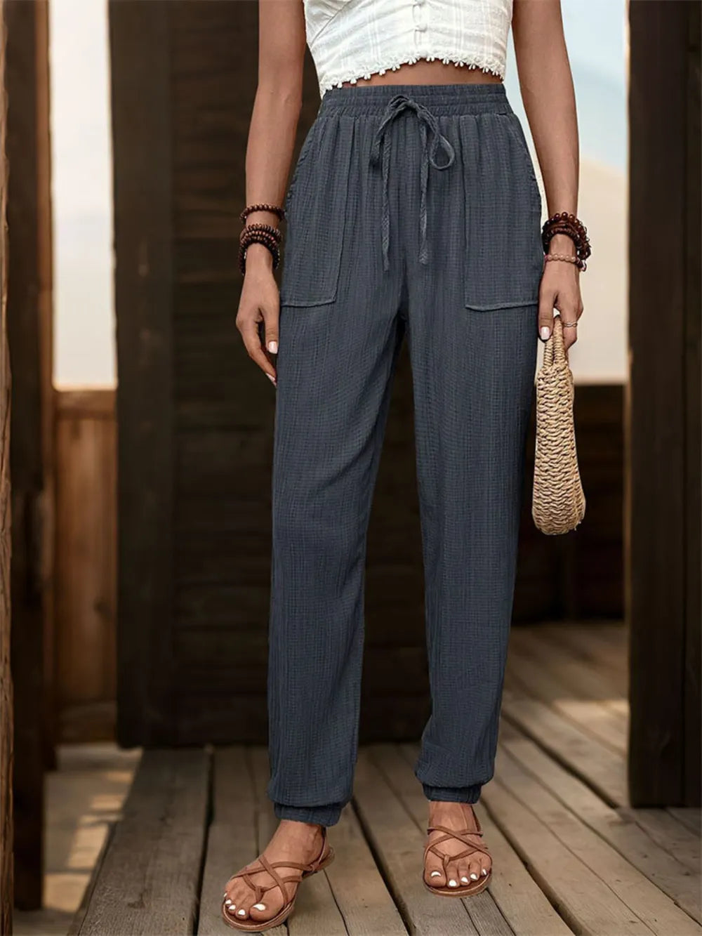 Perfee Textured High Waist Joggers - Korvel