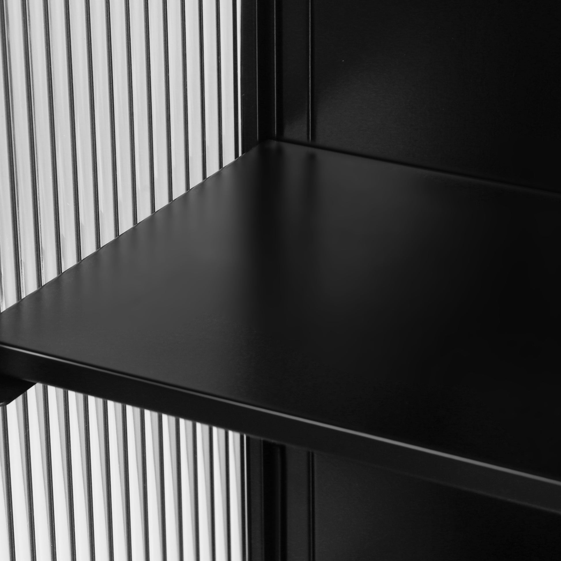 27.56"Glass Doors Modern Two-door Wall Cabinet with Featuring Three-tier Black - Korvel