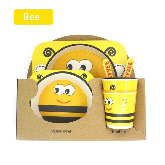 5pcs/set Children Baby Bamboo Fiber Tableware Baby Tableware Set Cartoon Animal Tableware Aet - Korvel