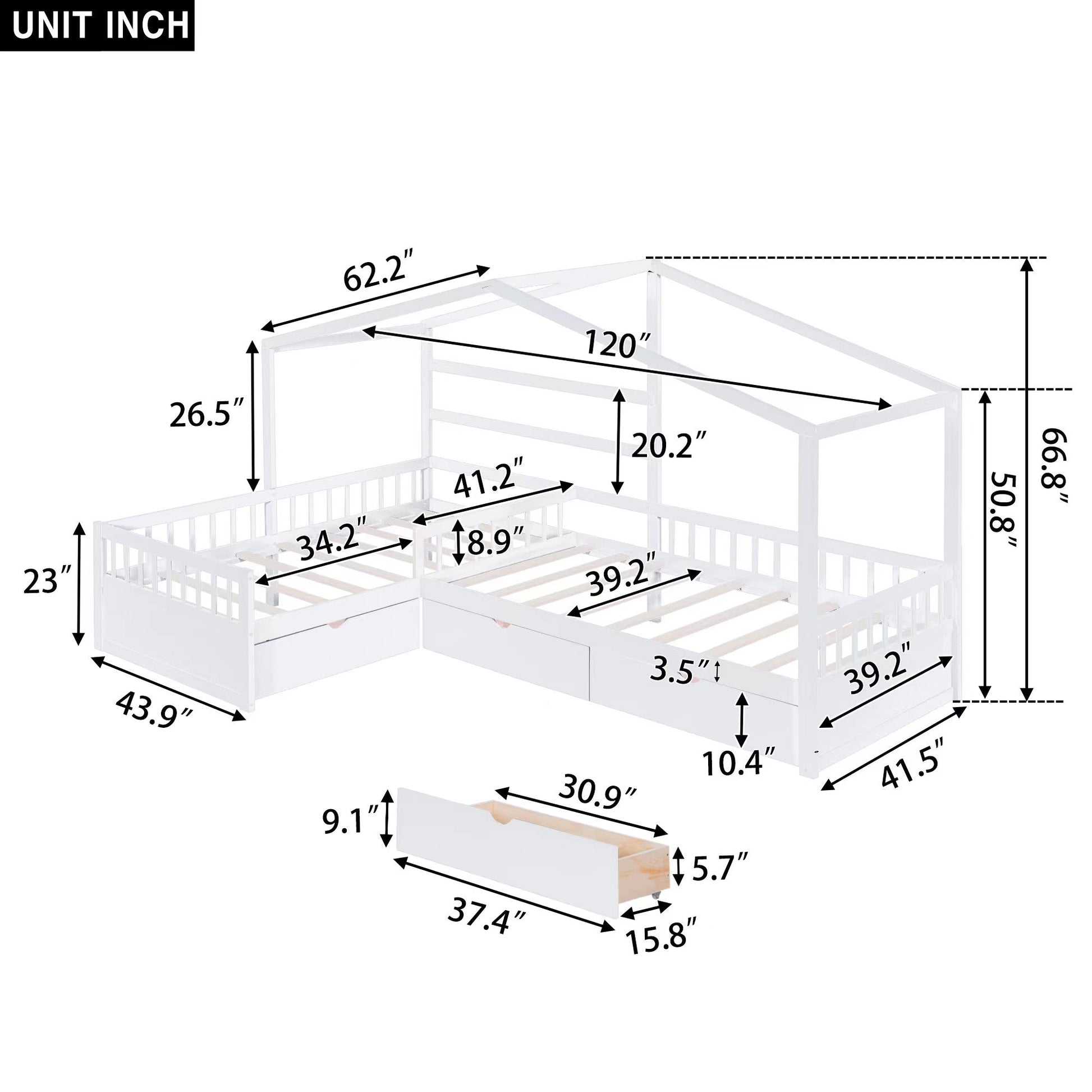 Twin Size House Platform Bed with Three Storage Drawers White - Korvel