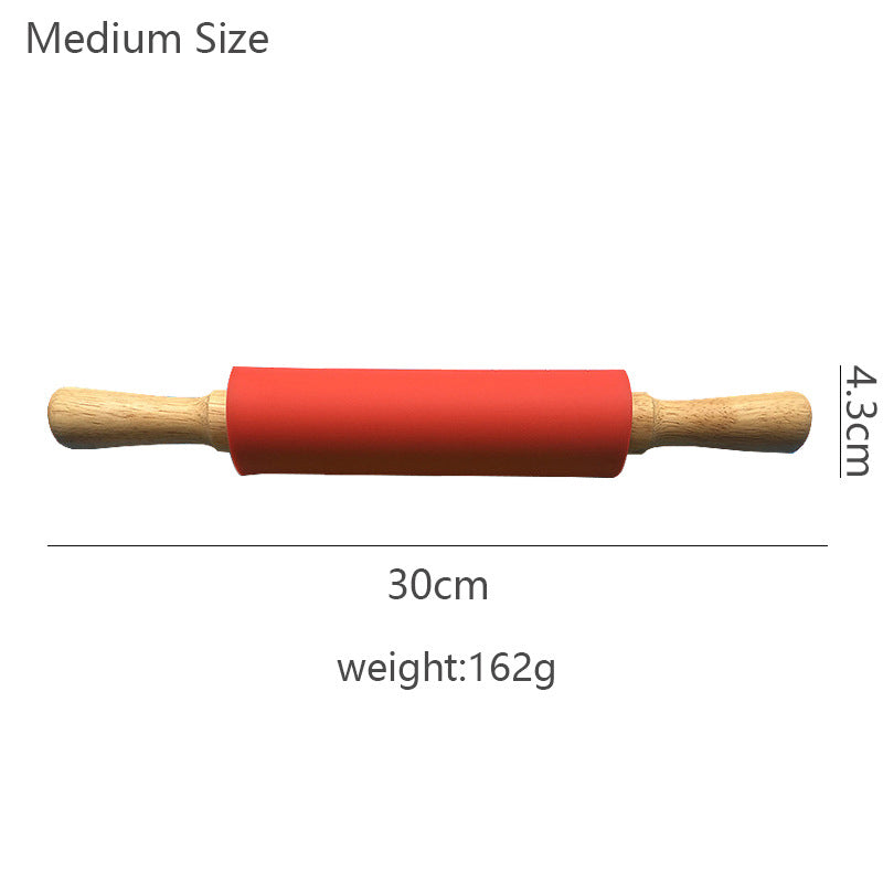 Wooden Handle Silicone Rolling Pin Rolling Pin Roller Flour Pin Small Medium And Large Household Baking Tools And Kitchenware - Korvel