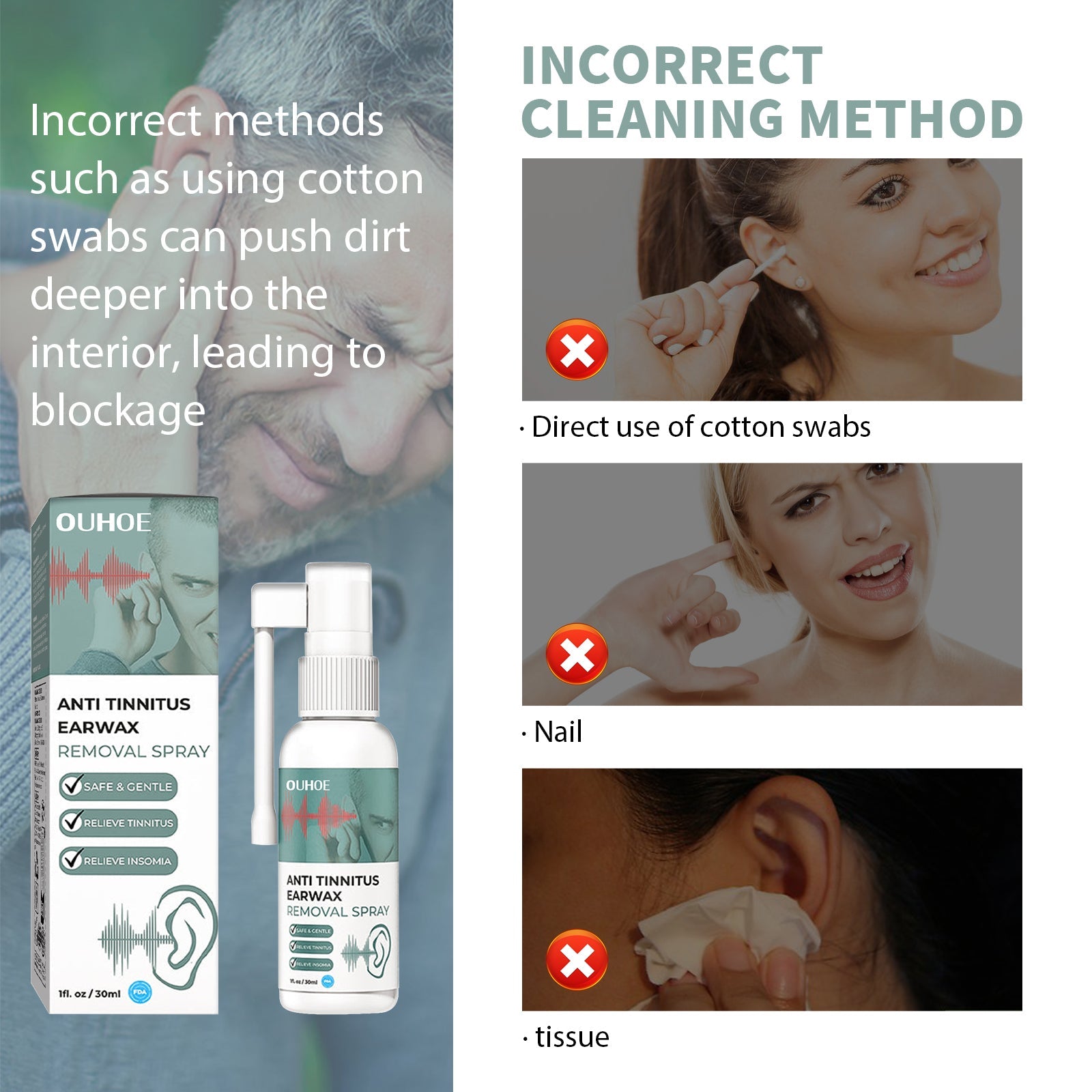 Tinnitus Spray, Relieve Tinnitus Earplug Clean Earwax Ear Health Care Spray - Korvel