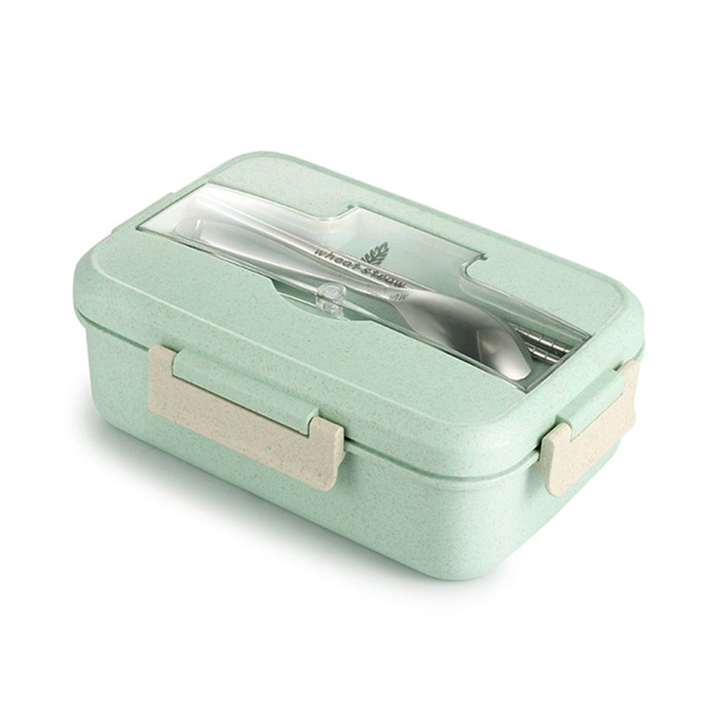 Lunch Box Food Container Bento Box Heated Lunchbox Kids Lunchbox Snack Straw Wheat Korean Sealed Student Plastic Box for Food - Korvel