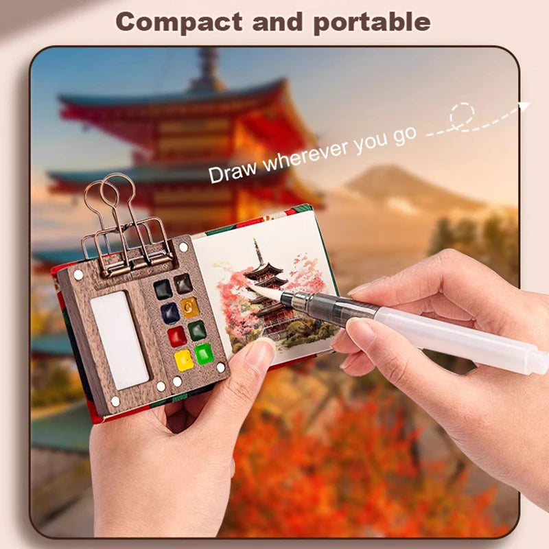 Mingke Mini Watercolor Paint Box with Notebook - 8 Colors