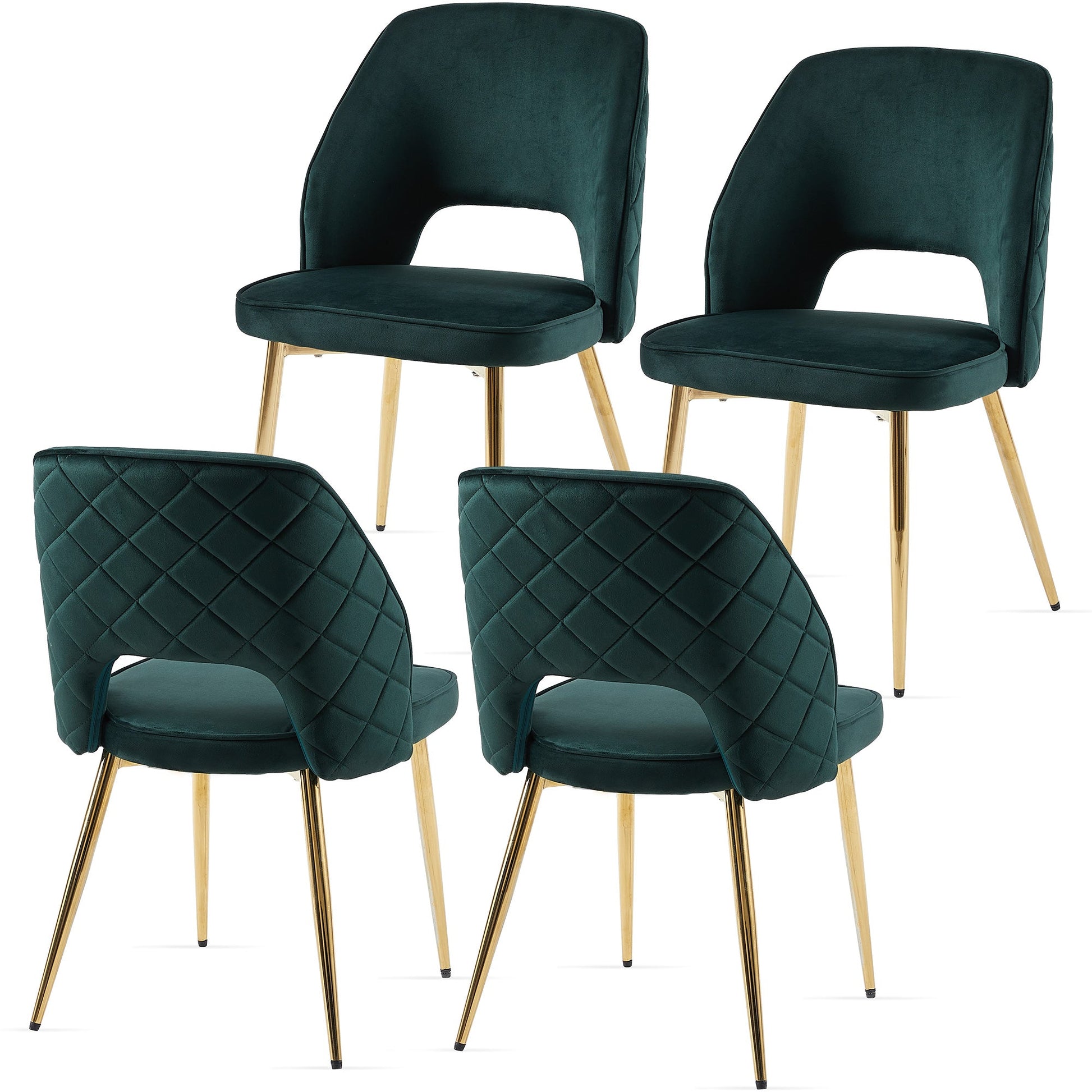 Dark Green Velvet Dining Chairs with Metal Legs and Hollow Back Upholstered Dining Chairs Set of 4 - Korvel