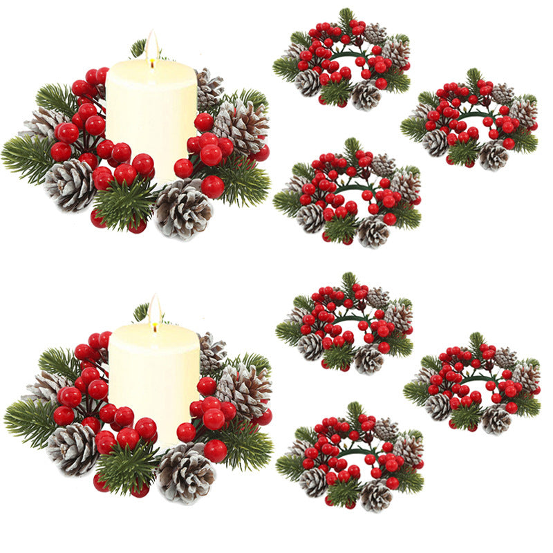 Christmas wreath desktop home decoration simulation pine cone ornament Christmas flower candle holder - Korvel