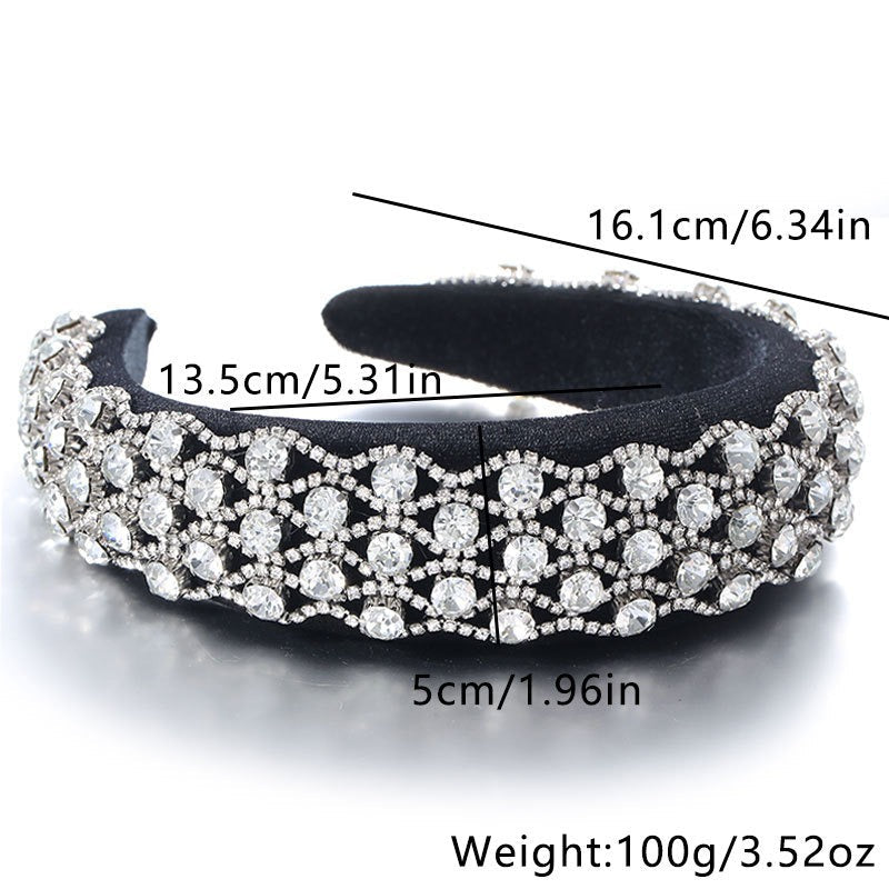 Full inlaid rhinestone fashionable wide edged solid color sponge head hoop - Korvel