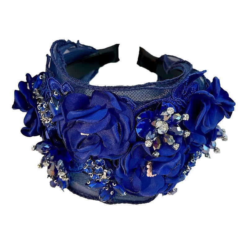 Fabric Flower Heavy Industry Wide Edge Crystal Super Immortal Women's Headband - Korvel