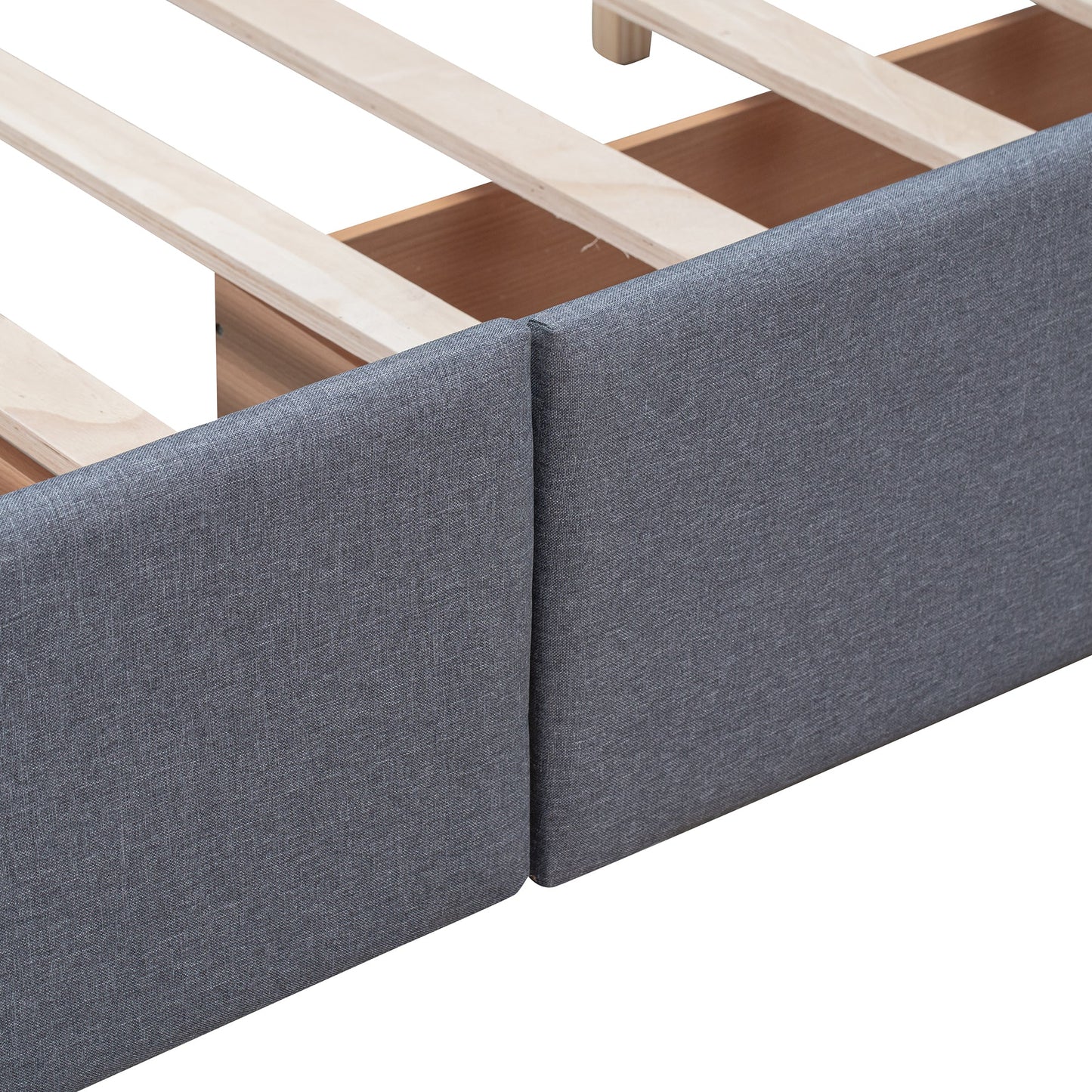 Upholstered Platform Bed with Classic Headboard and 4 Drawers No Box Spring Needed Linen Fabric Queen Size Dark gray - Korvel