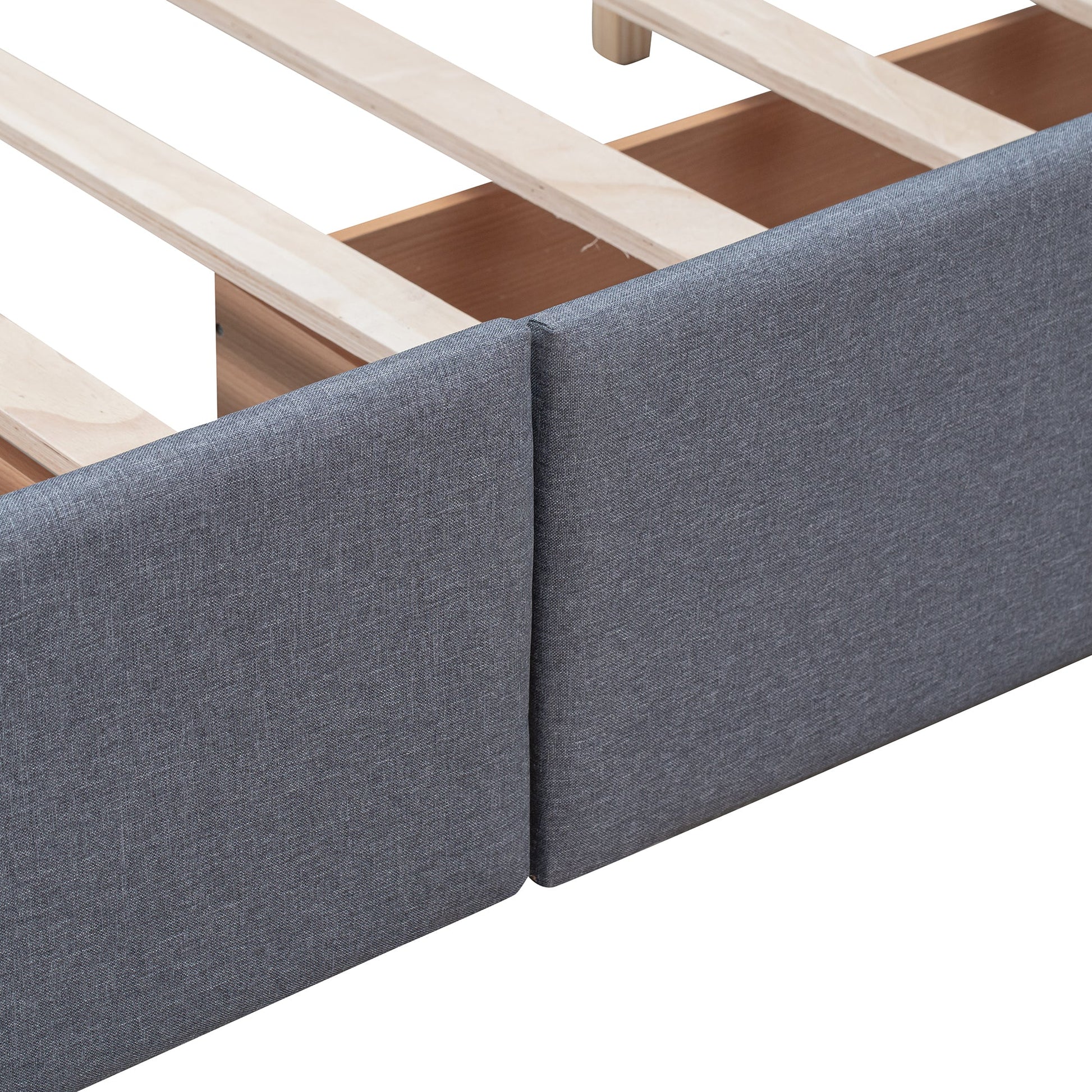 Upholstered Platform Bed with Classic Headboard and 4 Drawers No Box Spring Needed Linen Fabric Queen Size Dark gray - Korvel