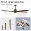 60 "modern wooden ceiling fan with lighting and remote control, 6-speed noiseless reversible DC motor ceiling fan - Korvel