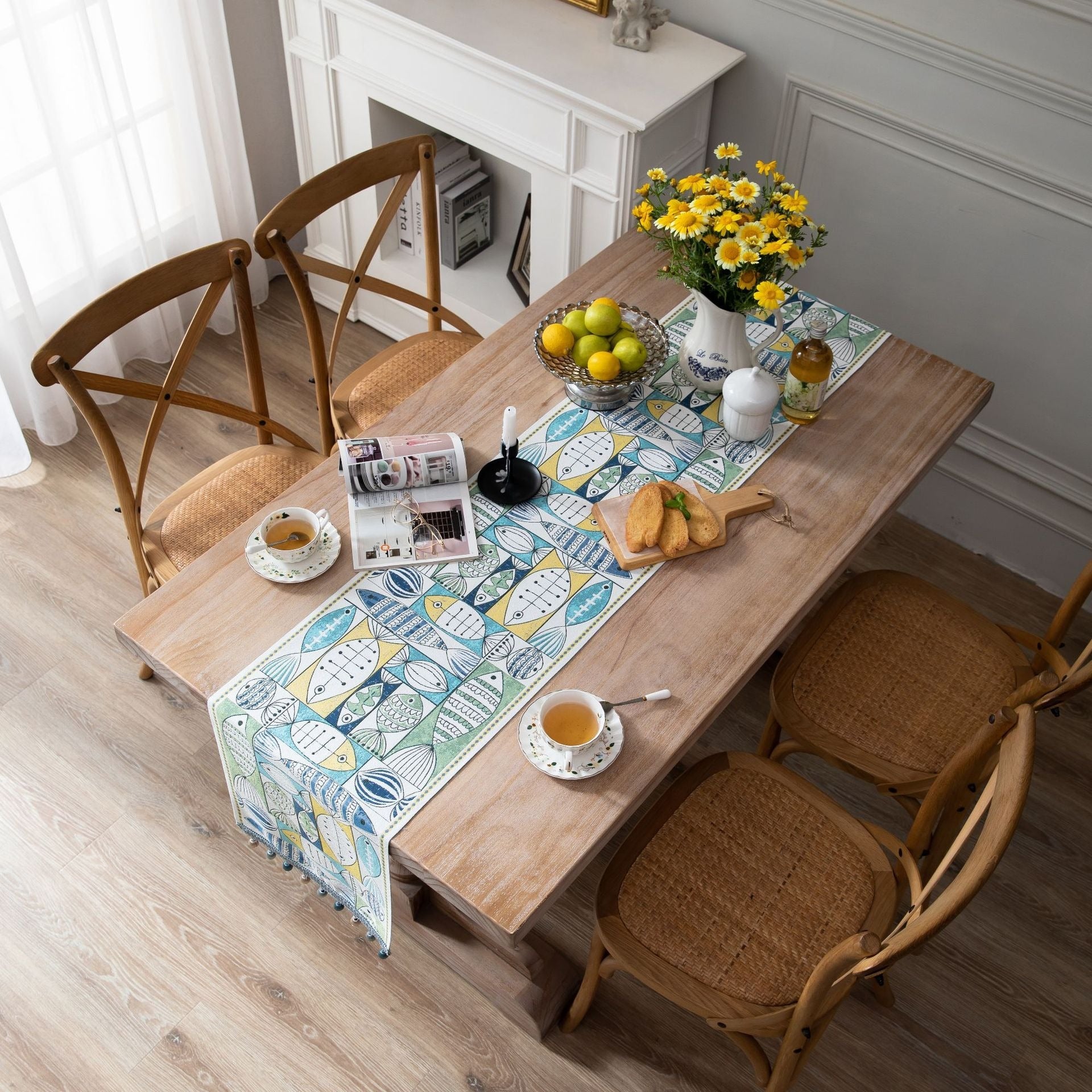 Jacquard table flag small fish green contrasting color dining table fabric holiday coffee table bed flag TV cabinet - Korvel