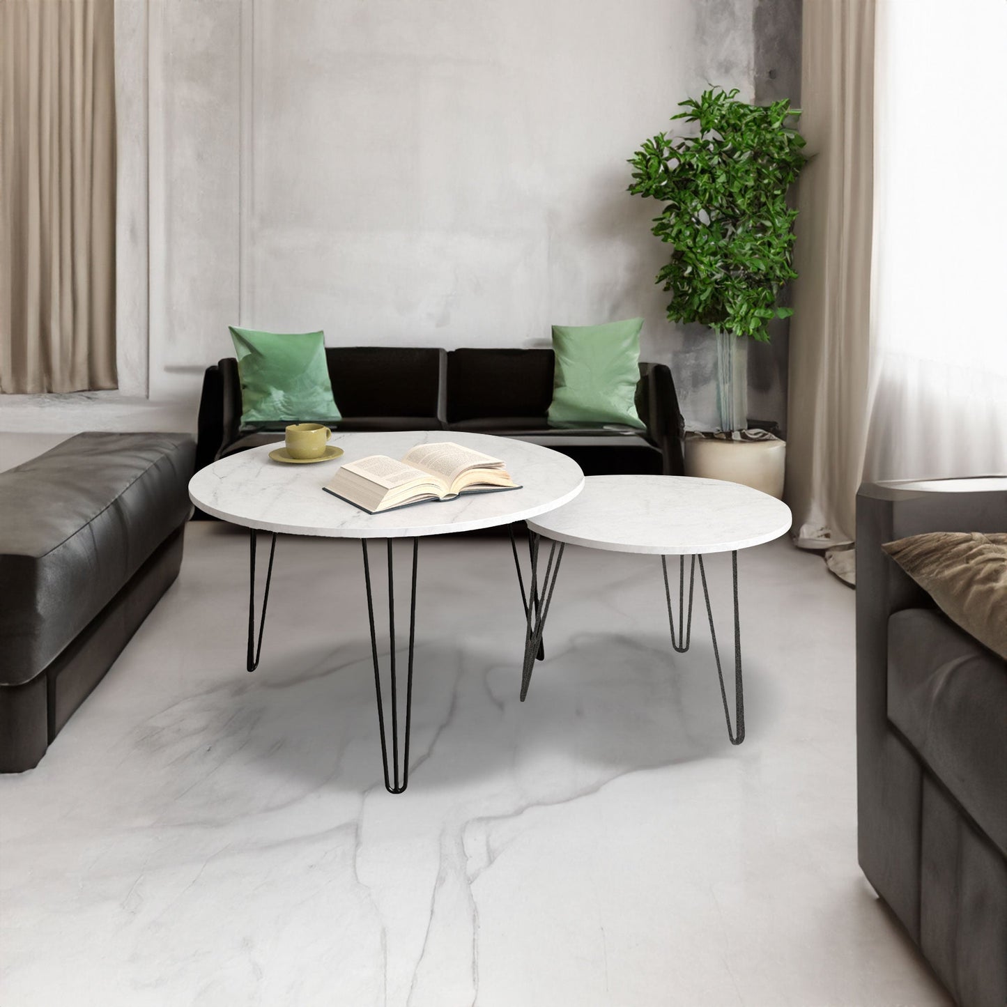 Ensemble de 2 tables basses rondes empilables de 27,56'' - Blanc