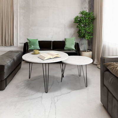 Ensemble de 2 tables basses rondes empilables de 27,56'' - Blanc