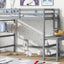 Twin High Loft Bed with Ladder landing Platform, Ladders, Guardrails,Grey - Korvel