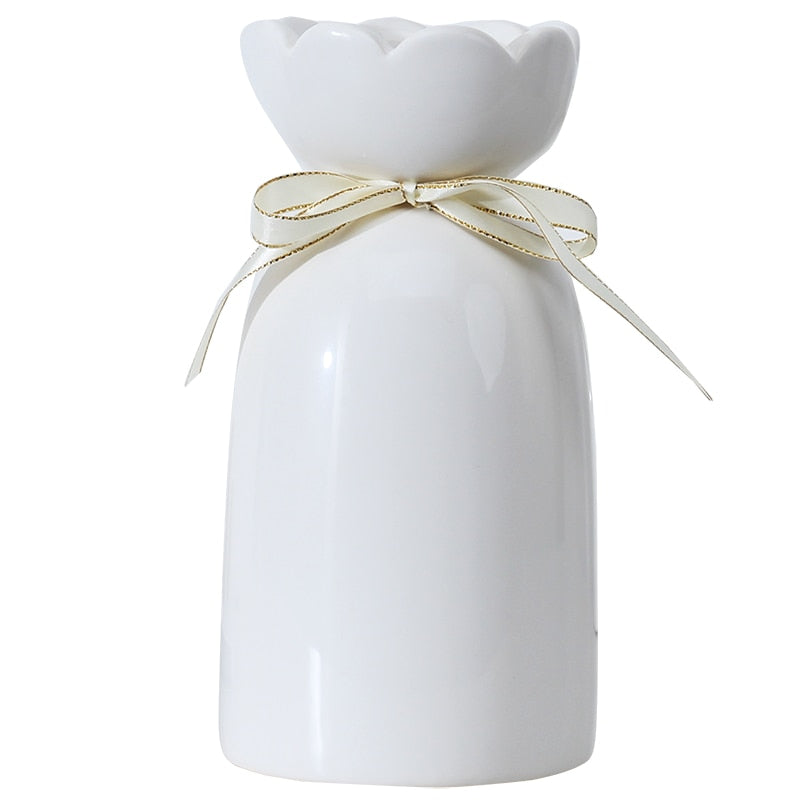 Elegant European-Style Ceramic Ribbon Vase for Home Decor