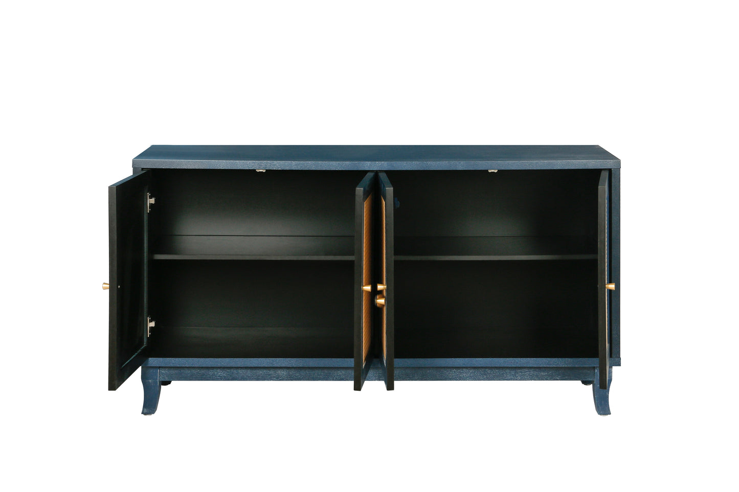 Handcrafted Premium Grain Panels Rattan Sideboard Buffer Cabinet Accent Storage Cabinet With 4 Rattan Doors BLUE - Korvel