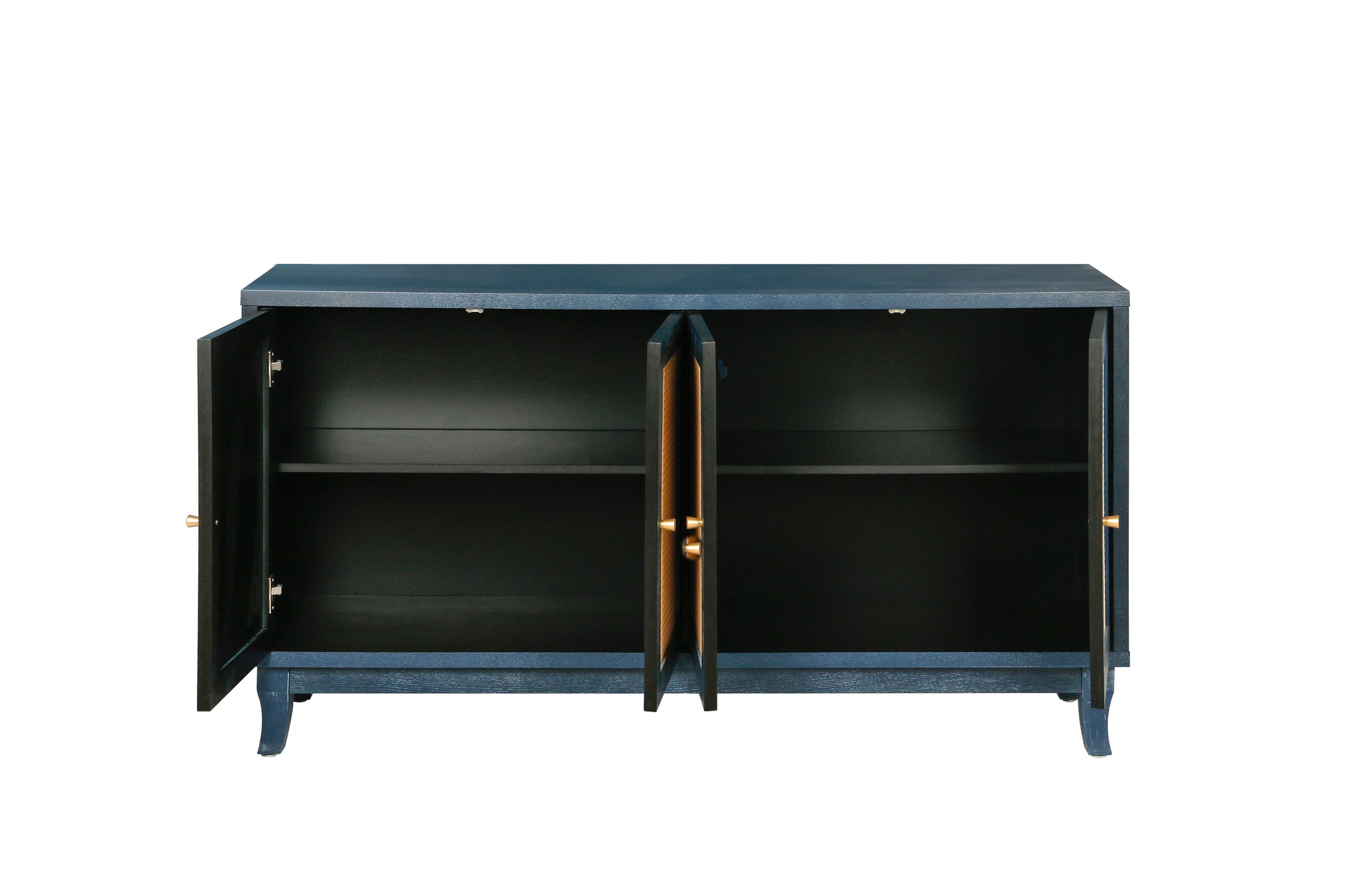 Handcrafted Premium Grain Panels Rattan Sideboard Buffer Cabinet Accent Storage Cabinet With 4 Rattan Doors BLUE - Korvel