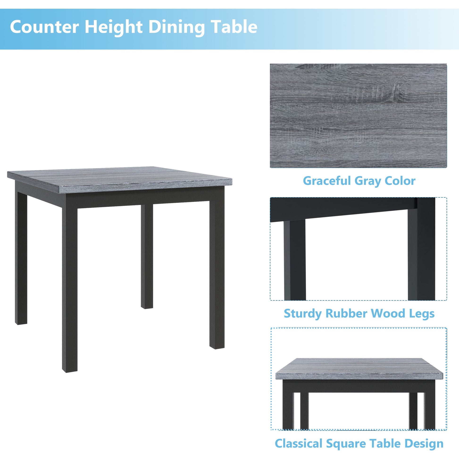 TOPMAX 5-piece cabinet dining table set, wooden square dining table and chairs, and 4 soft cushioned high back chairs in black - Korvel