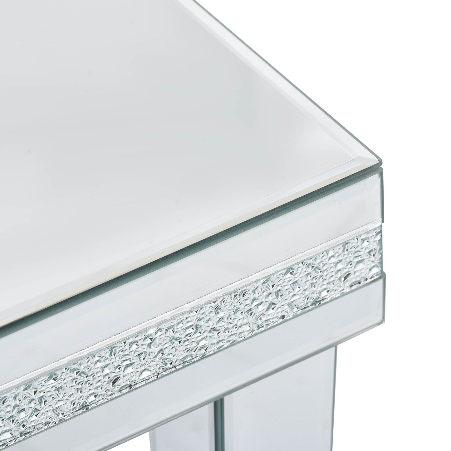 ON-TRANS glass mirror edge table, easy to assemble crystal design and adjustable height leg edge table, silver - Korvel