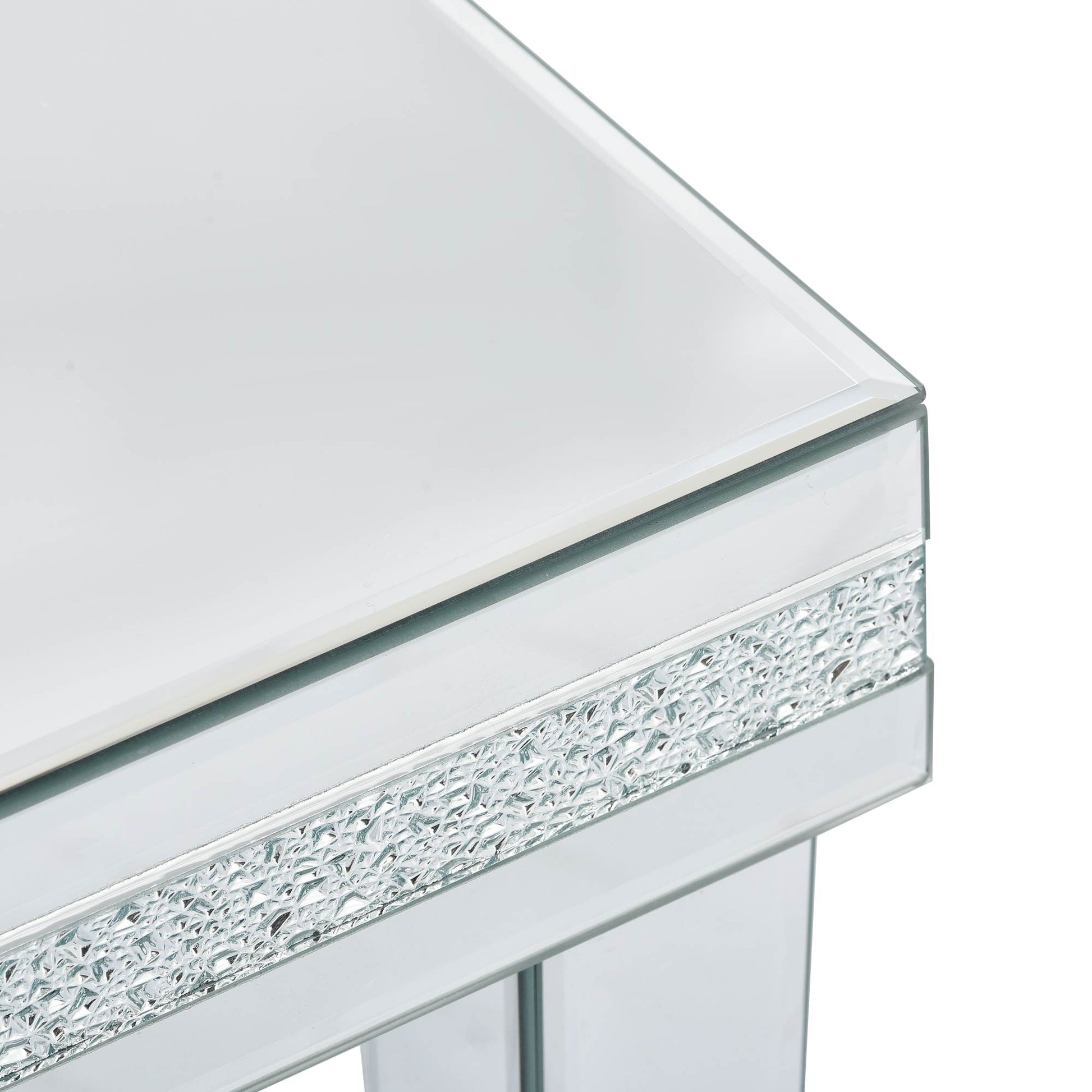 ON-TRANS glass mirror edge table, easy to assemble crystal design and adjustable height leg edge table, silver - Korvel