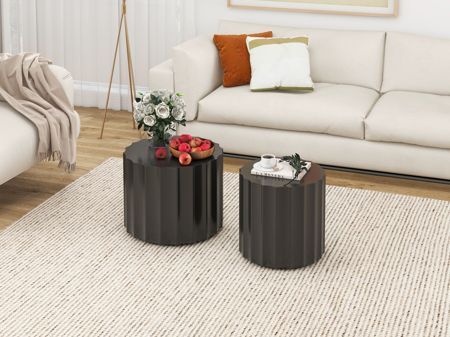 Coffee Table Set of 2, Round Coffee Table ,Nesting Coffet Table,End table,Circle Sidetable for Living room ,Bedroom - Korvel