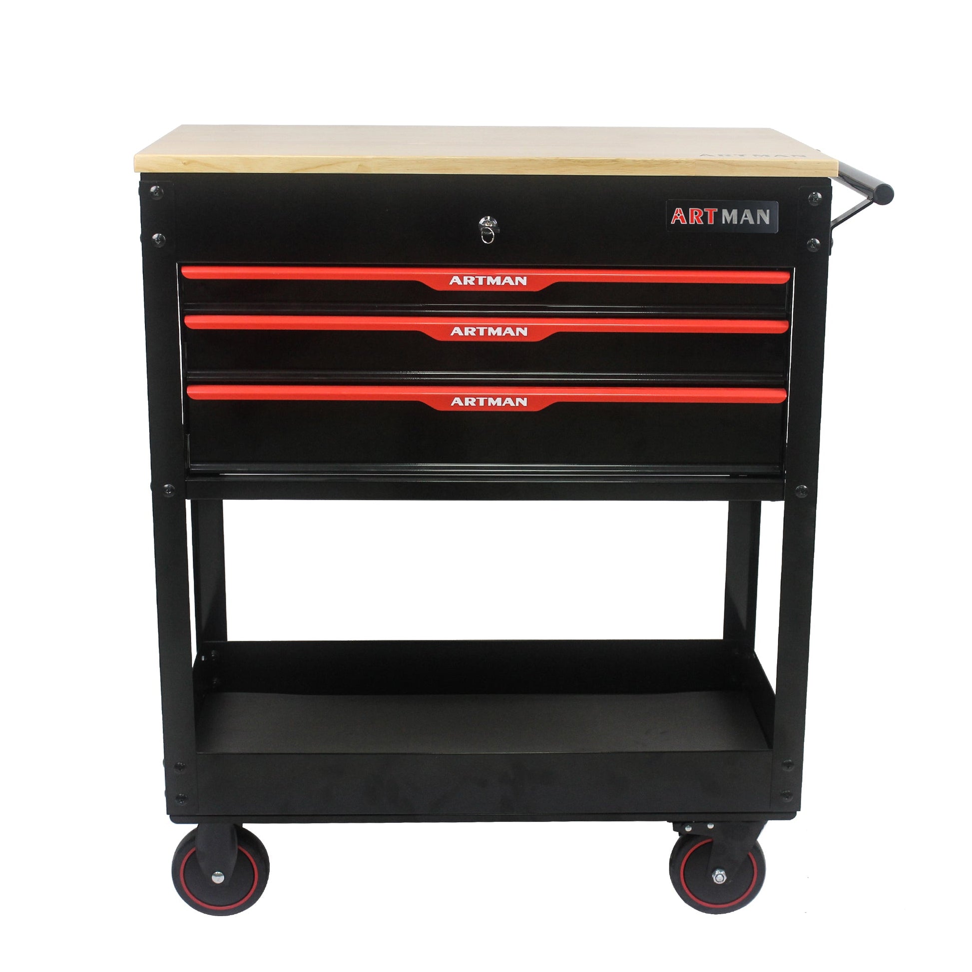 3 DRAWERS MULTIFUNCTIONAL TOOL CART WITH WHEELS AND WOODEN TOP - Korvel