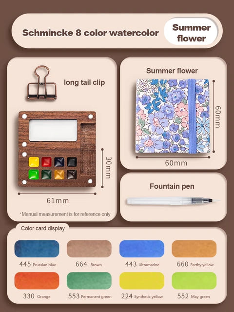 Mingke Mini Watercolor Paint Box with Notebook - 8 Colors