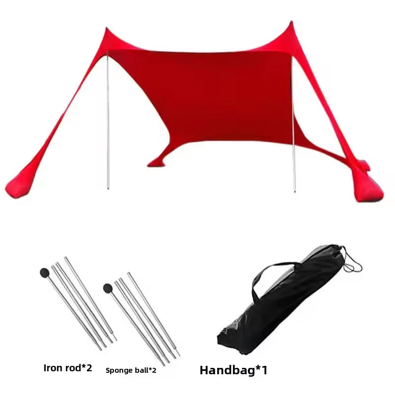 Family beach tent, large pop-up parasol, beach shelter, sun shade. Stable poles with portable carry bag. Outdoor shade. - Korvel