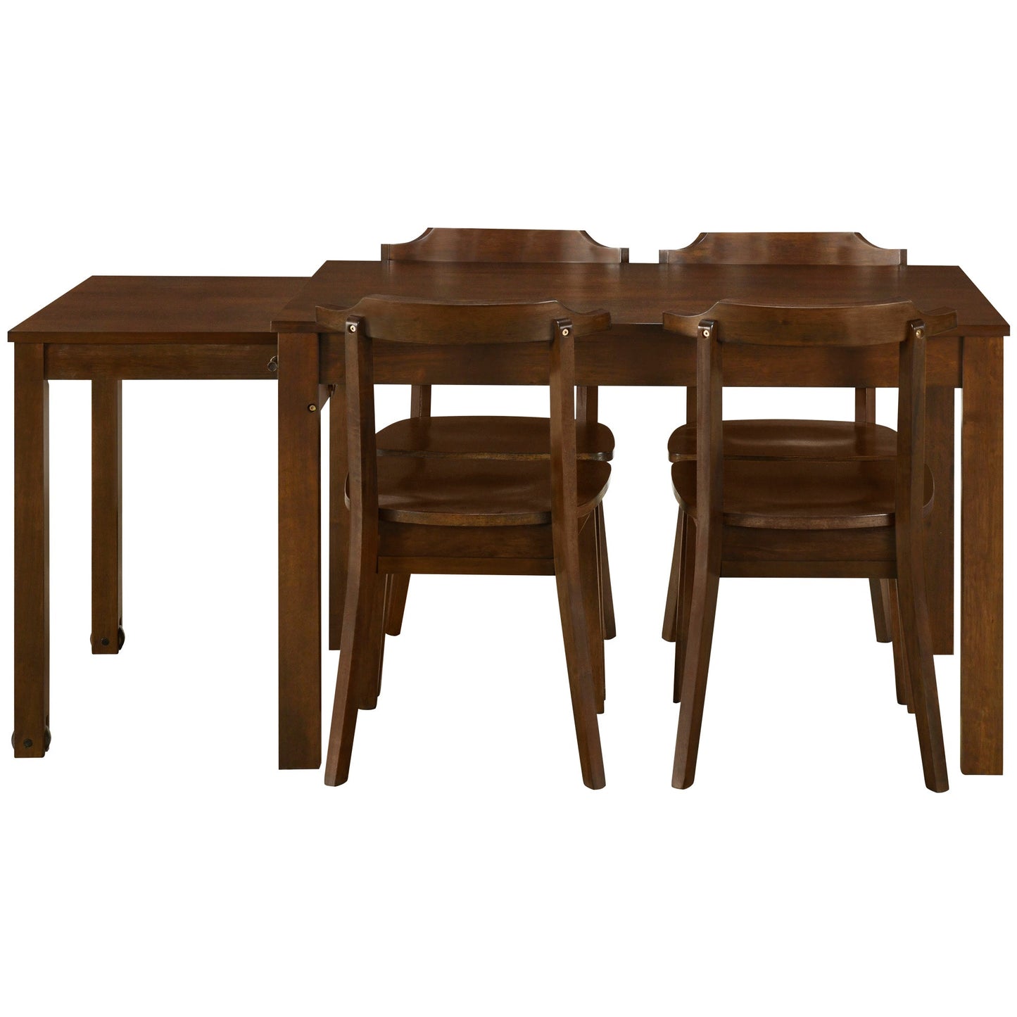 TOPMAX 65 "5-piece set with wheels and expandable dining table set 17.7" pull-out side table and small dining chair Brown - Korvel