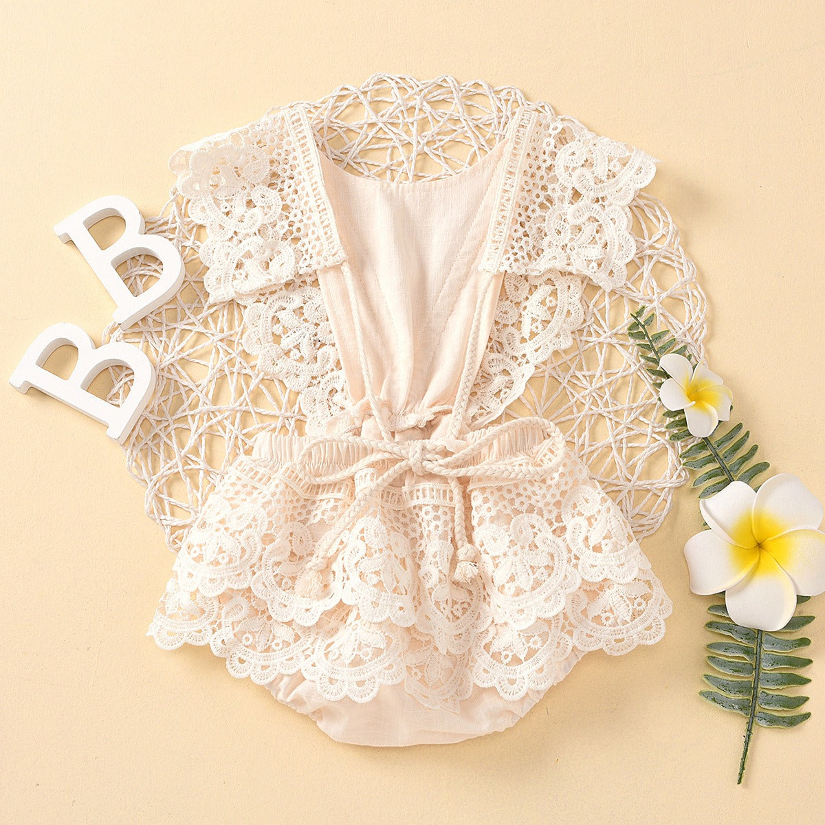 Solid color backless lace up baby jumpsuit - Korvel