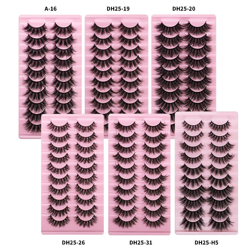 10 Pairs Of Messy Thick Imitation Mink Hair False Eyelashes 3D Stereo Realistic European And American Fried Hair False Eyelashes - Korvel