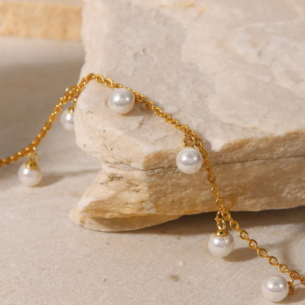 Elegant Pearl 18K Gold-Plated Charm Anklet