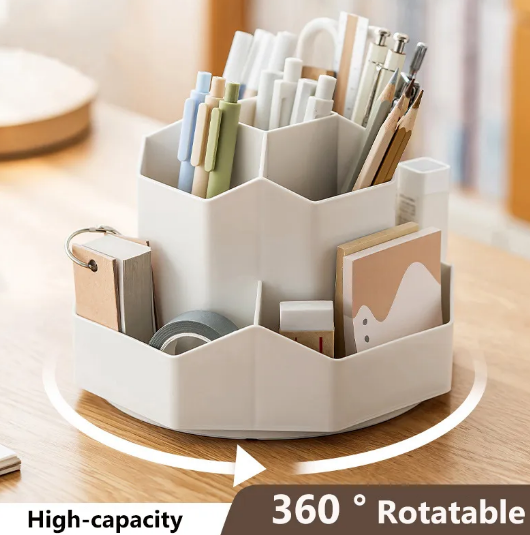 Large capacity rotatable pen holder plastic storage box rotating desktop stationery multifunctional office - Korvel