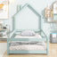 Twin Size Wood Bed with House-Shaped Headboard in Light Green