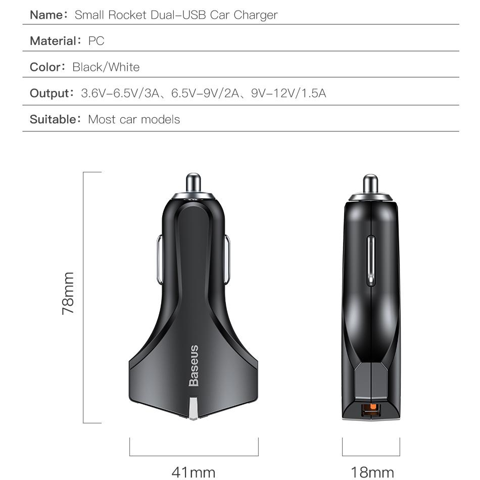 Baseus Quick Charge 3.0 Dual USB Car Charger