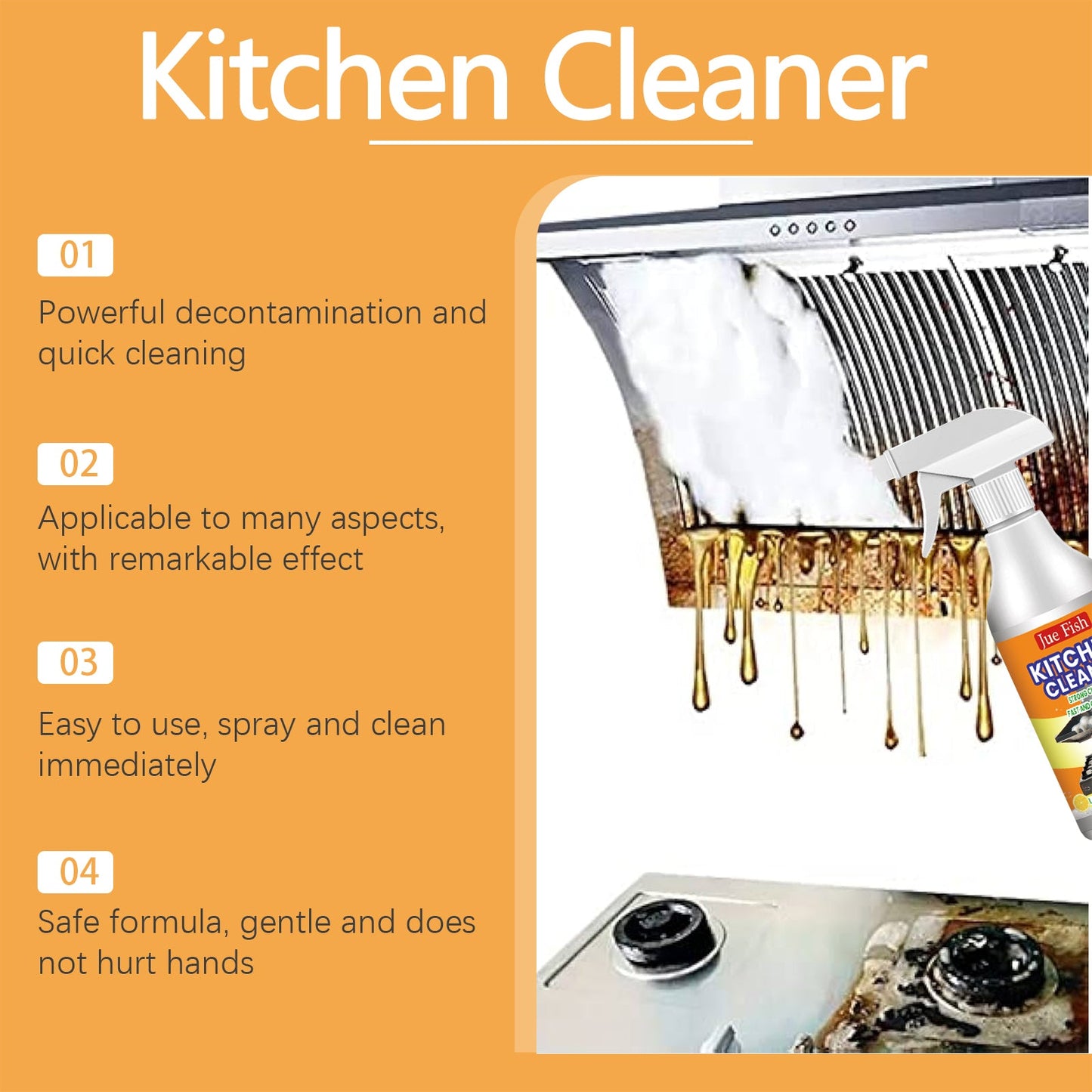 Kitchen Grease Cleaner, Multi-Effect Cleaning Kitchen Hood Stove Heavy Oil And Stubborn Dirt - Korvel